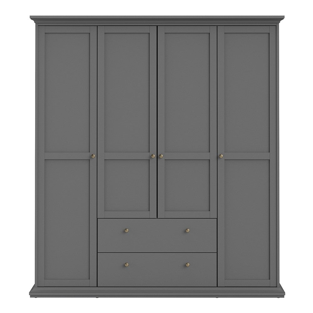 Parisian Wardrobe with 4 Doors and 2 Drawers in Matt Grey - The Furniture Mega Store 