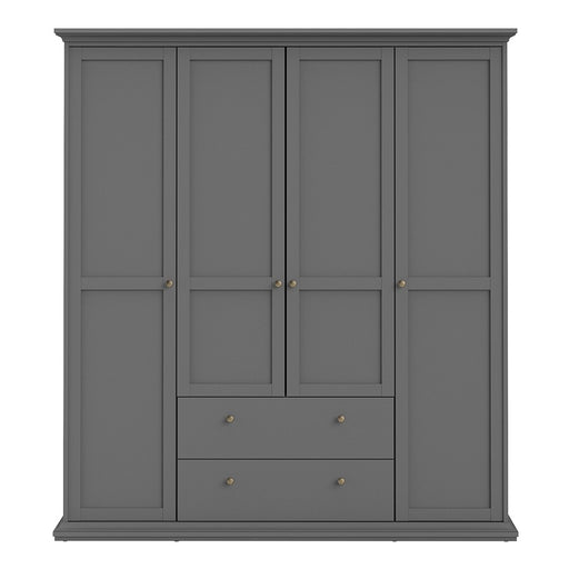 Parisian Wardrobe with 4 Doors and 2 Drawers in Matt Grey - The Furniture Mega Store 