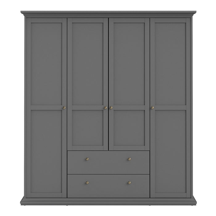 Parisian Wardrobe with 4 Doors and 2 Drawers in Matt Grey - The Furniture Mega Store 