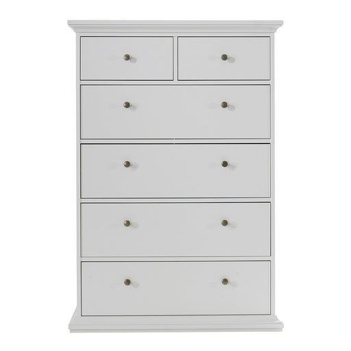 Parisian Chest of 6 Drawers in White - The Furniture Mega Store 