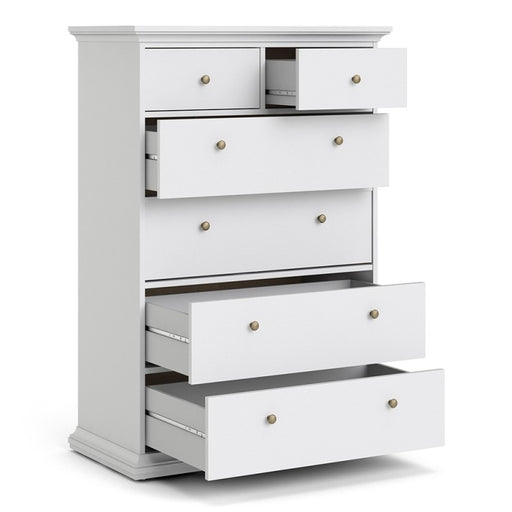 Parisian Chest of 6 Drawers in White - The Furniture Mega Store 