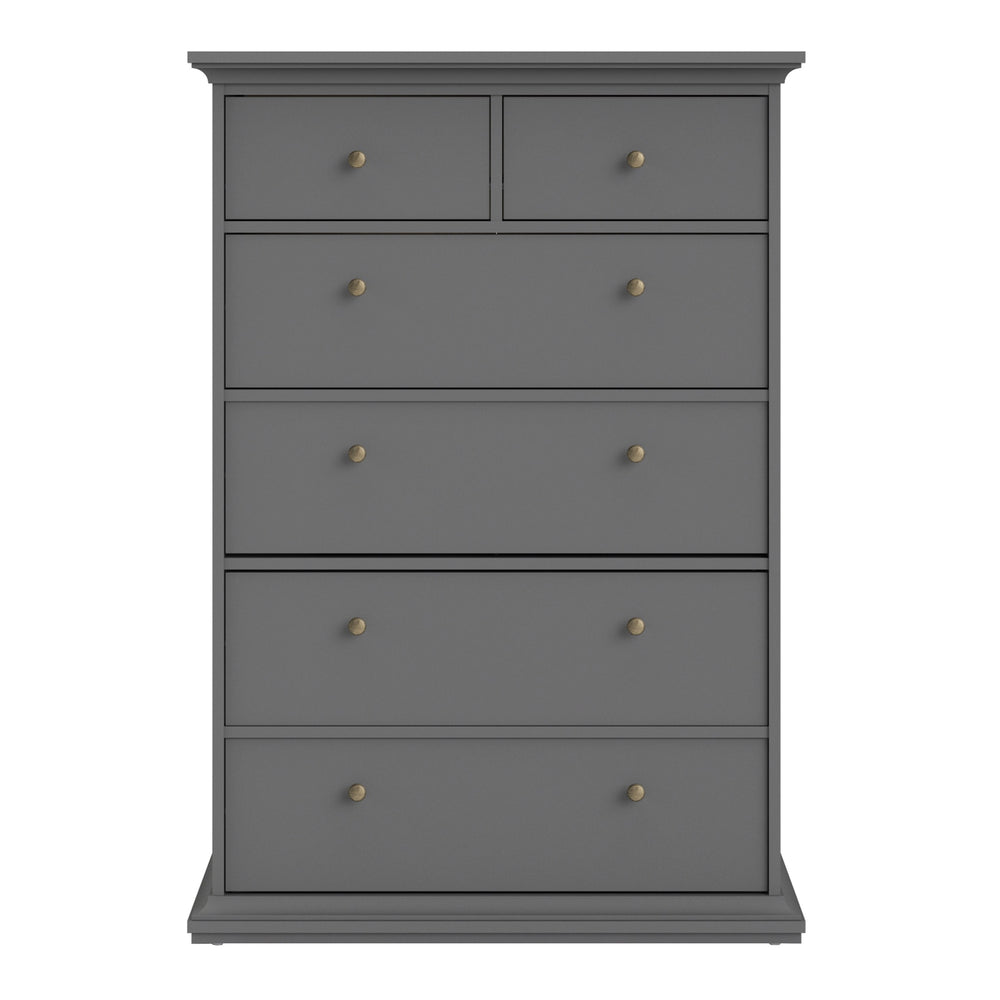 Parisian Chest of 6 Drawers in Matt Grey - The Furniture Mega Store 