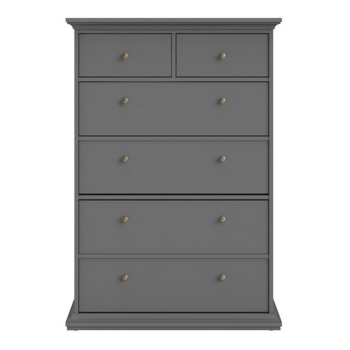 Parisian Chest of 6 Drawers in Matt Grey - The Furniture Mega Store 