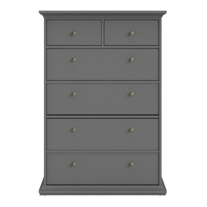 Parisian Chest of 6 Drawers in Matt Grey - The Furniture Mega Store 