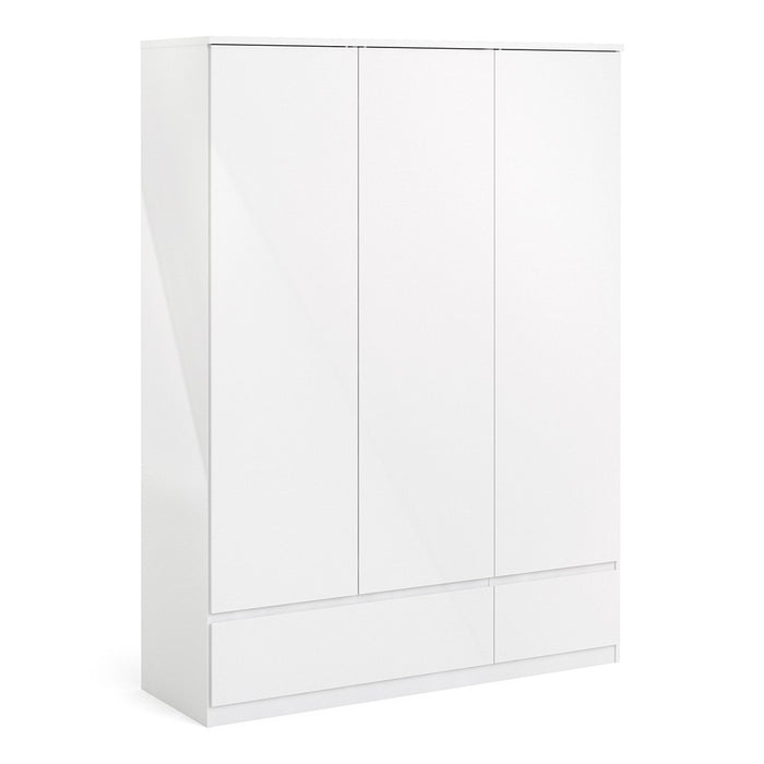 Naiah Triple Wardrobe 3 doors + 2 drawers White High Gloss - The Furniture Mega Store 