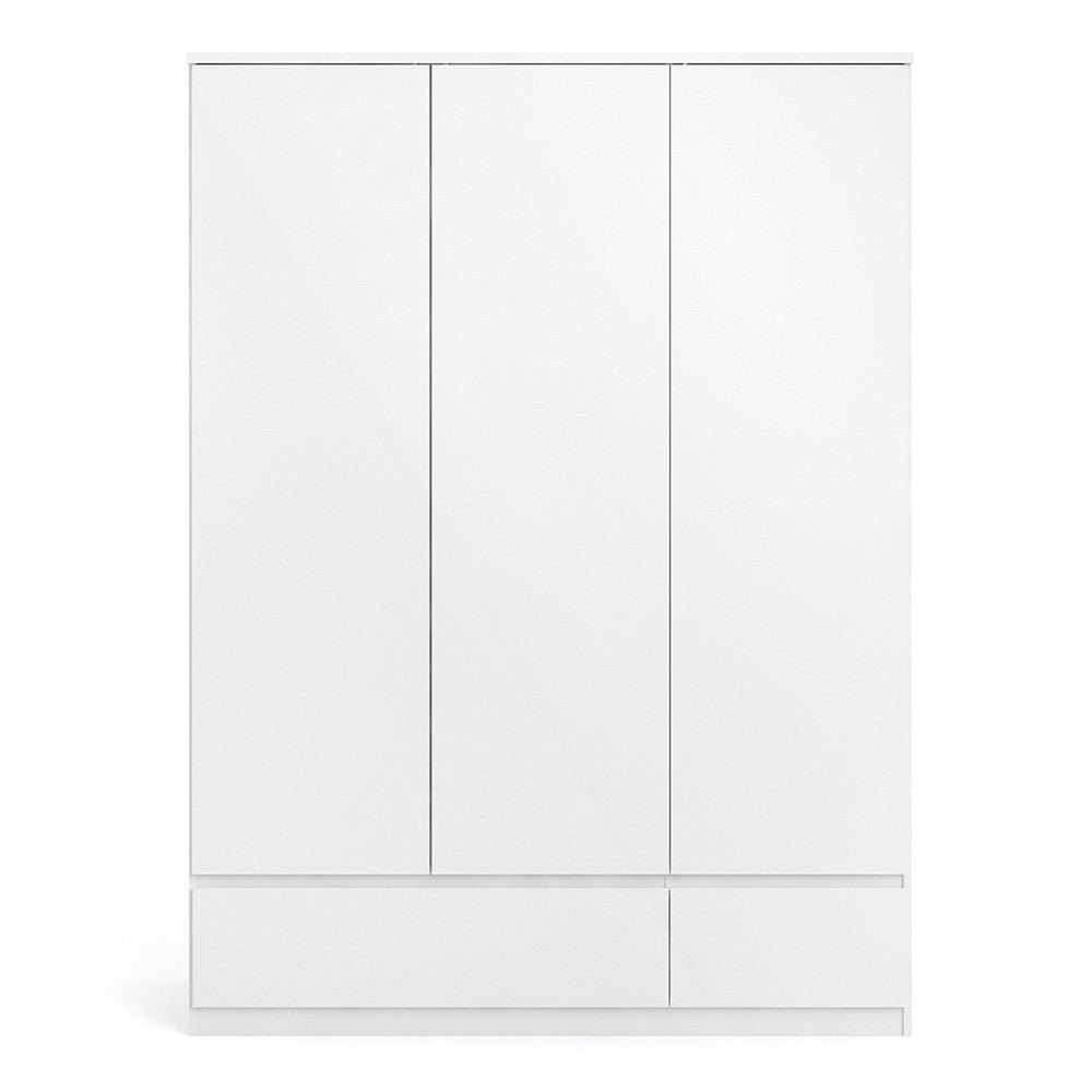 Naiah Triple Wardrobe 3 doors + 2 drawers White High Gloss - The Furniture Mega Store 