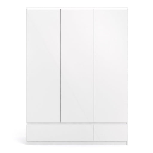 Naiah Triple Wardrobe 3 doors + 2 drawers White High Gloss - The Furniture Mega Store 