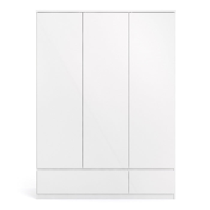 Naiah Triple Wardrobe 3 doors + 2 drawers White High Gloss - The Furniture Mega Store 
