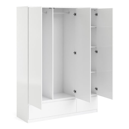 Naiah Triple Wardrobe 3 doors + 2 drawers White High Gloss - The Furniture Mega Store 