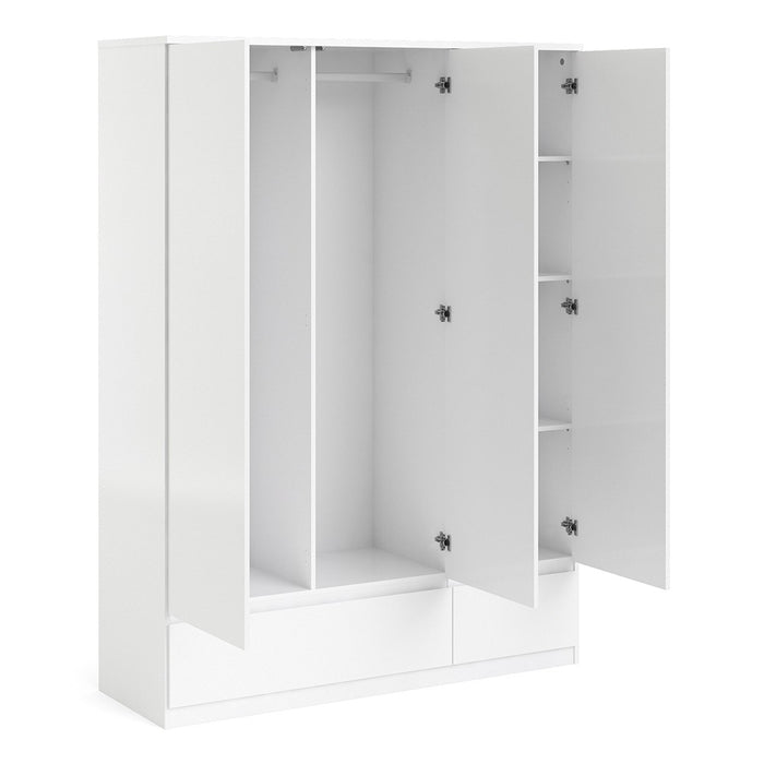 Naiah Triple Wardrobe 3 doors + 2 drawers White High Gloss - The Furniture Mega Store 