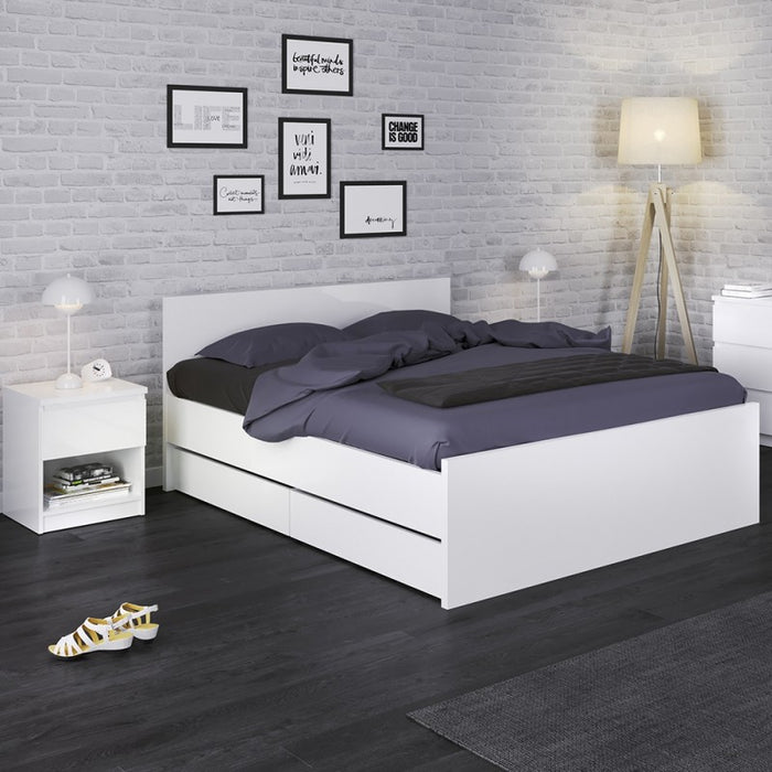 Naiah Double Bed 4ft6 - White High Gloss - Optional Storage Drawers - The Furniture Mega Store 