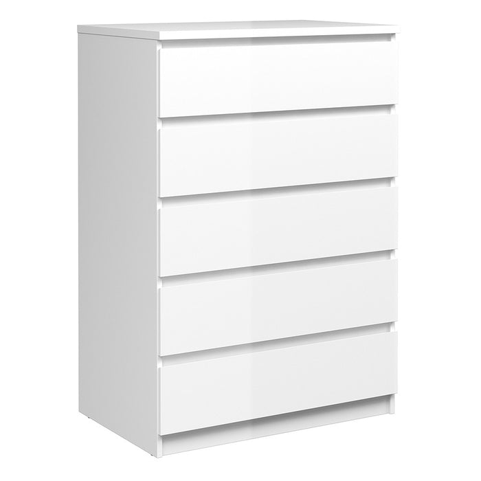 Naiah Chest of 5 Drawers in White High Gloss - The Furniture Mega Store 