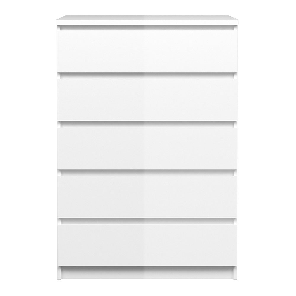 Naiah Chest of 5 Drawers in White High Gloss - The Furniture Mega Store 