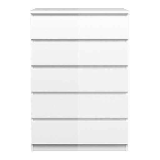 Naiah Chest of 5 Drawers in White High Gloss - The Furniture Mega Store 