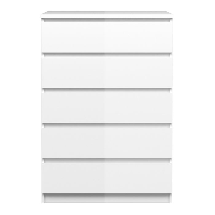 Naiah Chest of 5 Drawers in White High Gloss - The Furniture Mega Store 