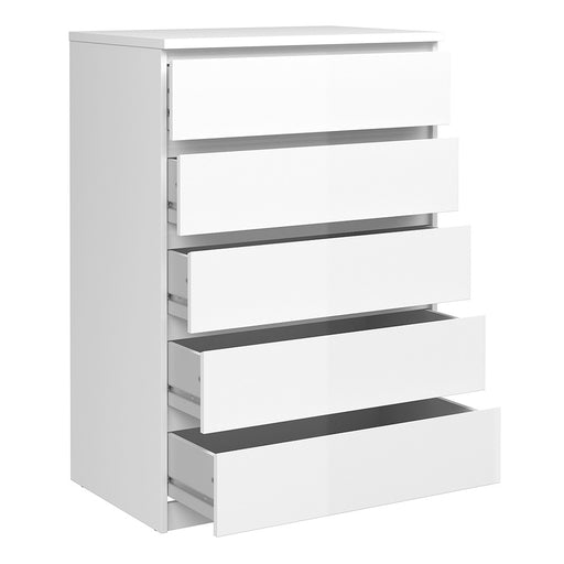 Naiah Chest of 5 Drawers in White High Gloss - The Furniture Mega Store 