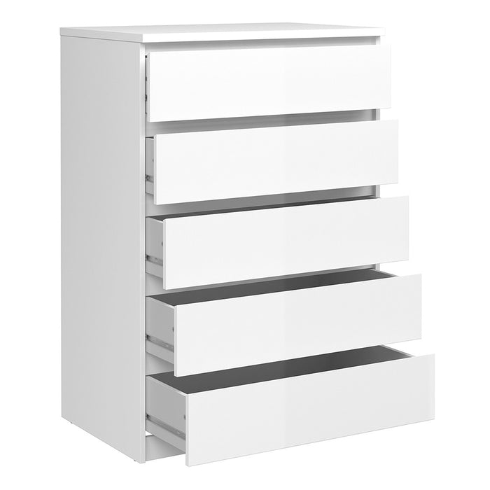 Naiah Chest of 5 Drawers in White High Gloss - The Furniture Mega Store 