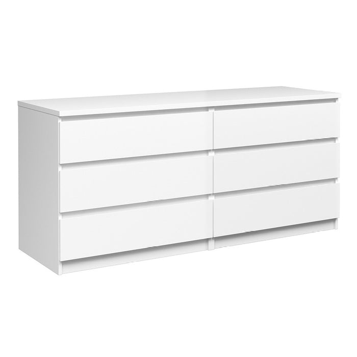 Naiah Wide Chest of 6 Drawers (3+3) in White High Gloss - The Furniture Mega Store 