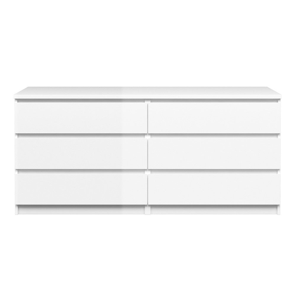 Naiah Wide Chest of 6 Drawers (3+3) in White High Gloss - The Furniture Mega Store 