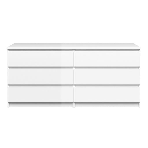 Naiah Wide Chest of 6 Drawers (3+3) in White High Gloss - The Furniture Mega Store 