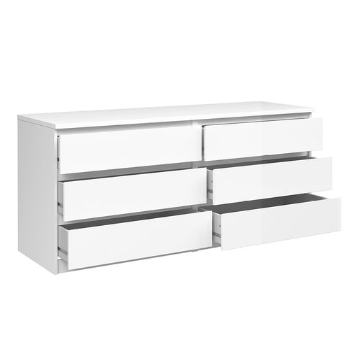 Naiah Wide Chest of 6 Drawers (3+3) in White High Gloss - The Furniture Mega Store 