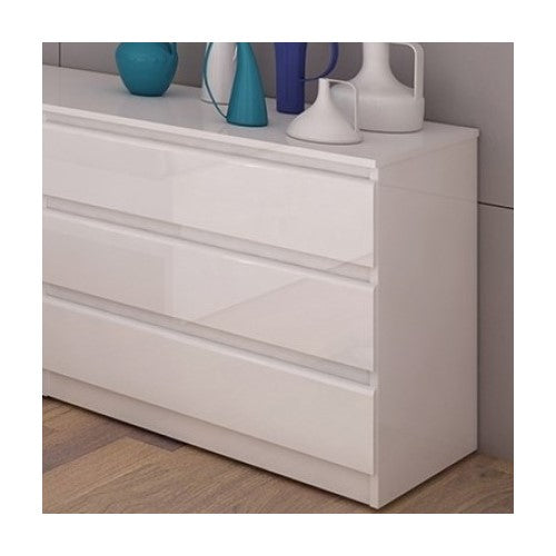 Naiah Chest of 5 Drawers in White High Gloss - The Furniture Mega Store 