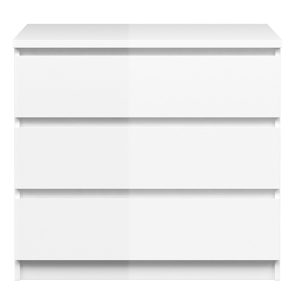 Naiah Chest of 3 Drawers in White High Gloss - The Furniture Mega Store 