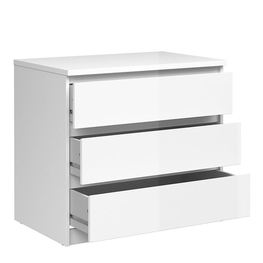 Naiah Chest of 3 Drawers in White High Gloss - The Furniture Mega Store 
