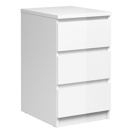 Naiah Bedside - 3 Drawer in White High Gloss - The Furniture Mega Store