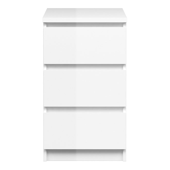 Naiah Bedside - 3 Drawer in White High Gloss - The Furniture Mega Store 