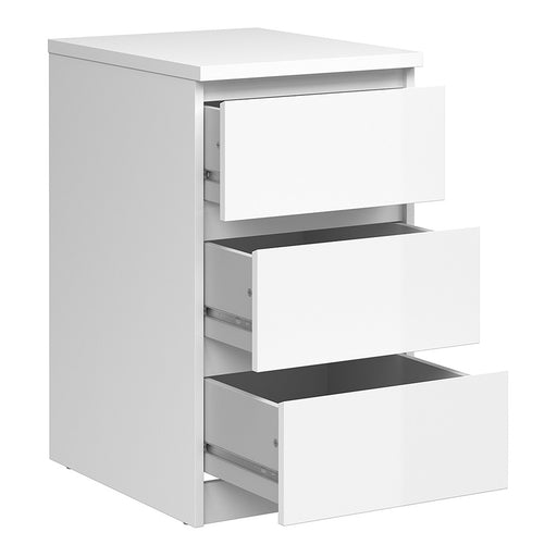 Naiah Bedside - 3 Drawer in White High Gloss - The Furniture Mega Store