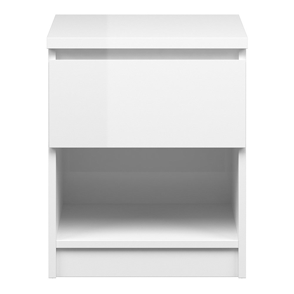 Naiah Bedside - 1 Drawer 1 Shelf in White High Gloss - The Furniture Mega Store 