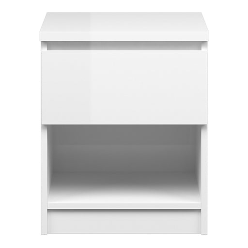 Naiah Bedside - 1 Drawer 1 Shelf in White High Gloss - The Furniture Mega Store 