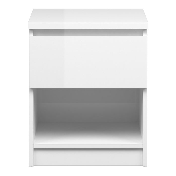 Naiah Bedside - 1 Drawer 1 Shelf in White High Gloss - The Furniture Mega Store 