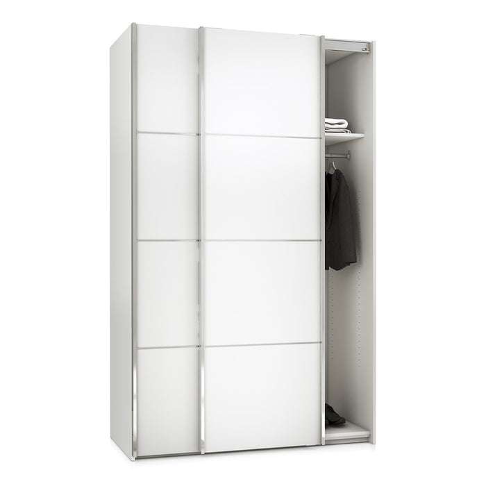 Verona Sliding Wardrobe 120cm in White with White Doors & 2 Shelves - The Furniture Mega Store 