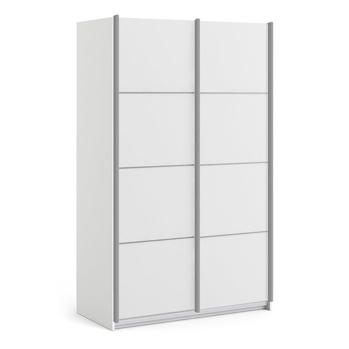 Verona Sliding Wardrobe 120cm in White with White Doors & 2 Shelves - The Furniture Mega Store 
