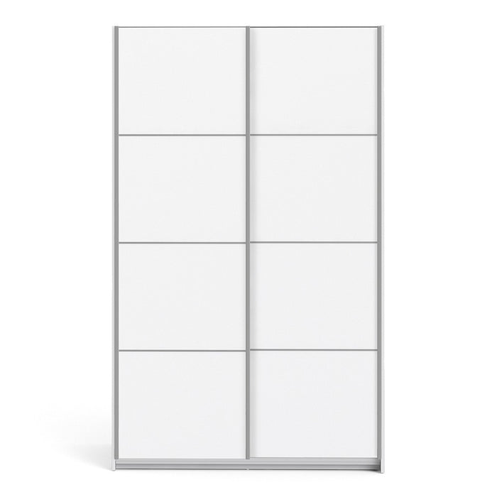 Verona Sliding Wardrobe 120cm in White with White Doors & 2 Shelves - The Furniture Mega Store 