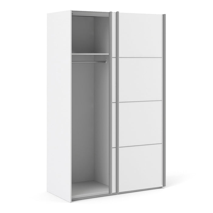 Verona Sliding Wardrobe 120cm in White with White Doors & 2 Shelves - The Furniture Mega Store 