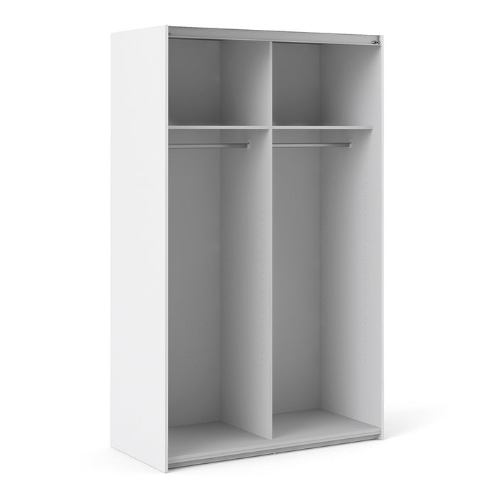 Verona Sliding Wardrobe 120cm in White with White Doors & 2 Shelves - The Furniture Mega Store 