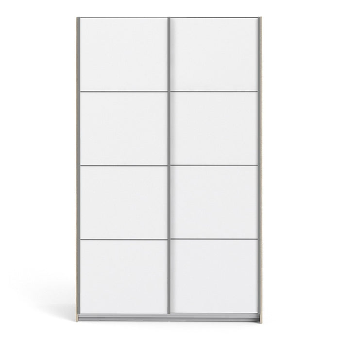 Verona Sliding Wardrobe 120cm in Oak with White Doors with 2 Shelves - The Furniture Mega Store 