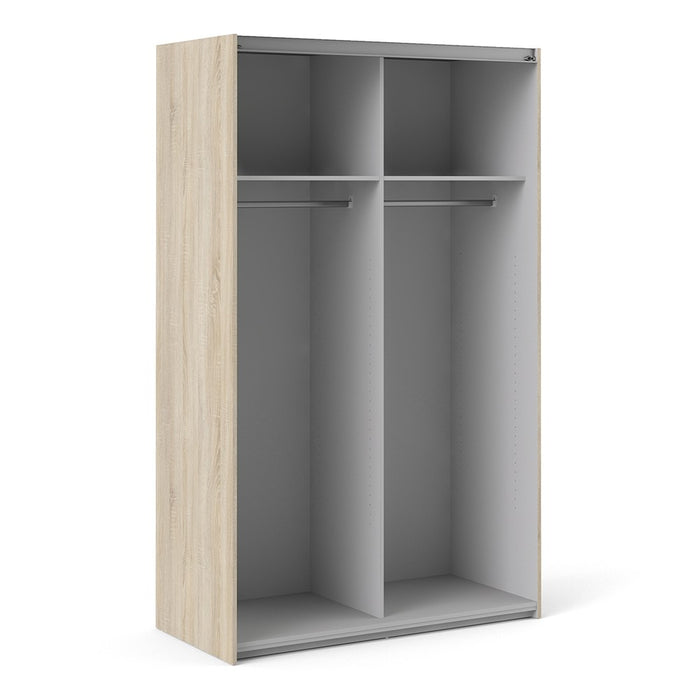 Verona Sliding Wardrobe 120cm in Oak with White Doors with 2 Shelves - The Furniture Mega Store 