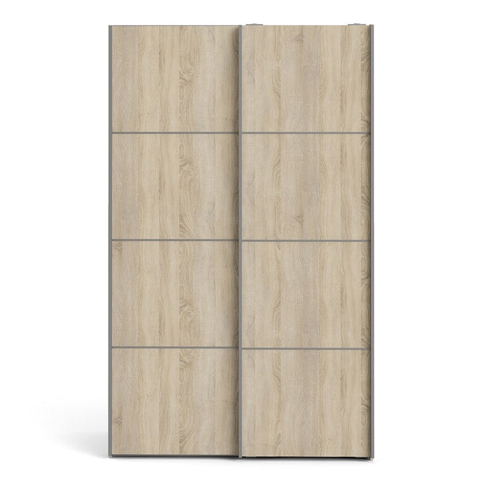 Verona Sliding Wardrobe 120cm in Oak with Oak Doors with 2 Shelves - The Furniture Mega Store 
