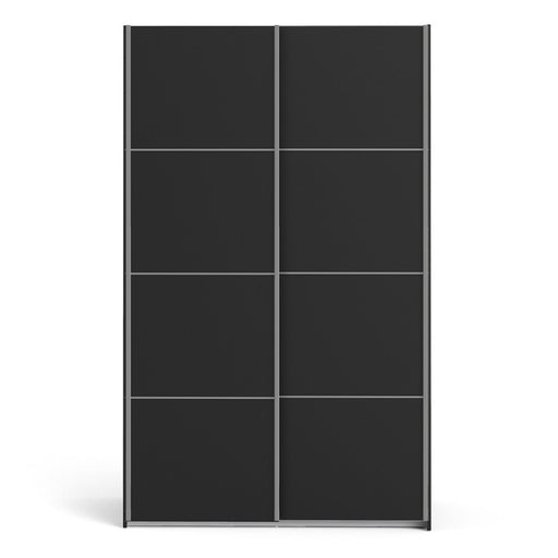 Verona Sliding Wardrobe 120cm in Black Matt with Black Matt Doors & 5 Shelves - The Furniture Mega Store 