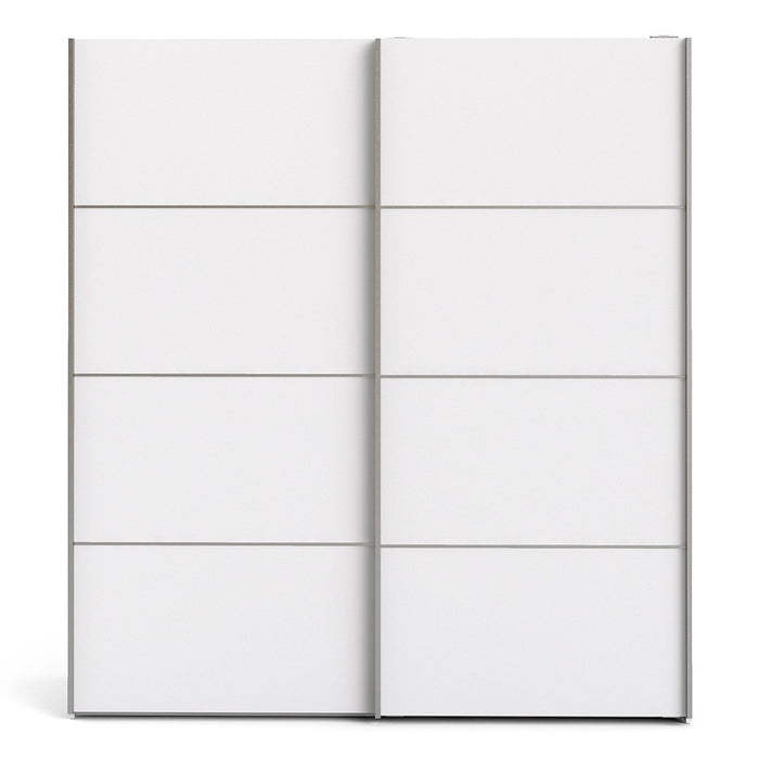 Verona Sliding Wardrobe 180cm in White with White Doors with 2 Shelves - The Furniture Mega Store 