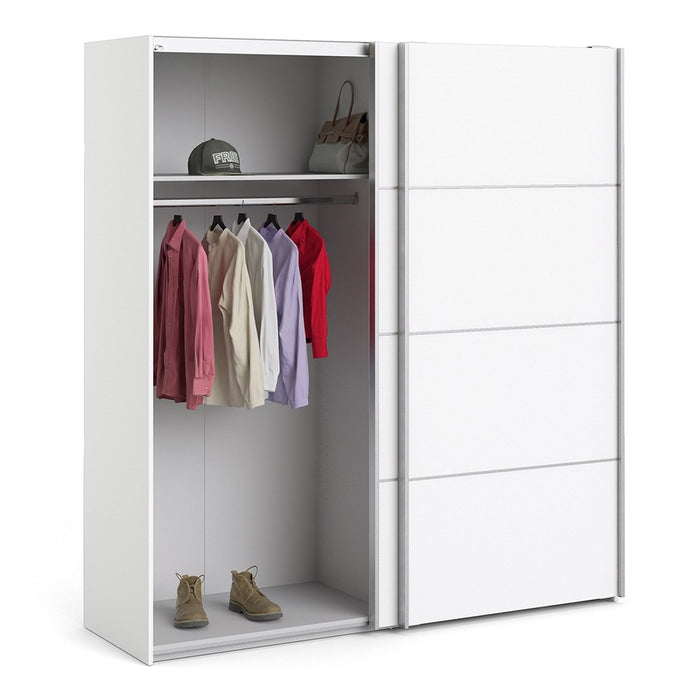 Verona Sliding Wardrobe 180cm in White with White Doors with 2 Shelves - The Furniture Mega Store 