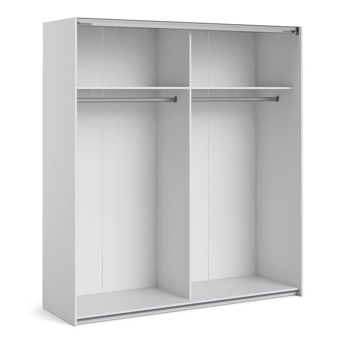 Verona Sliding Wardrobe 180cm in White with Mirror Doors with 2 Shelves - The Furniture Mega Store 