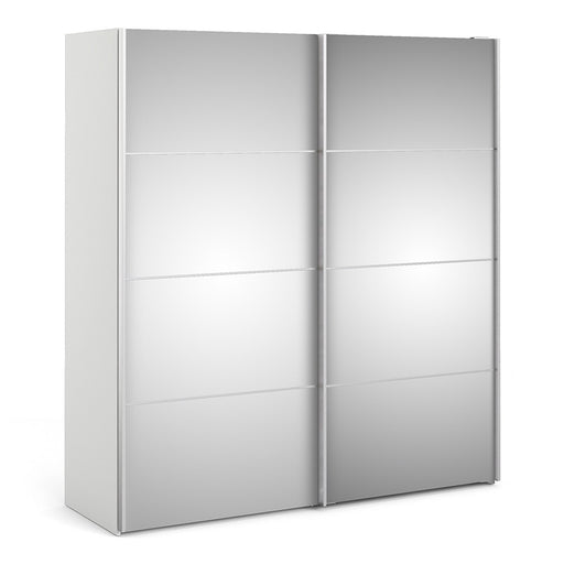 Verona Sliding Wardrobe 180cm in White with Mirror Doors with 2 Shelves - The Furniture Mega Store 