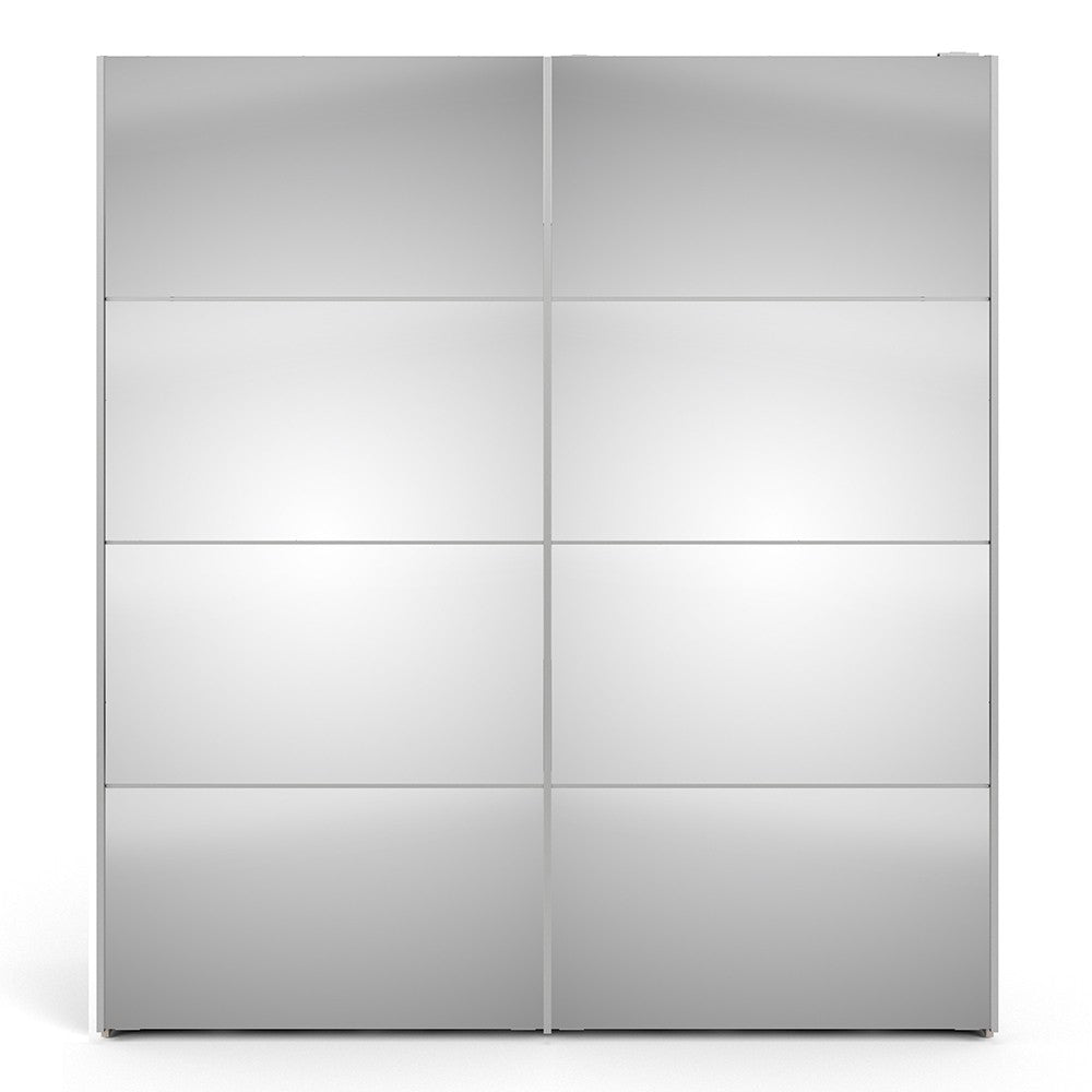 Verona Sliding Wardrobe 180cm in White with Mirror Doors with 2 Shelves - The Furniture Mega Store 