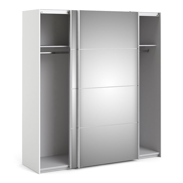 Verona Sliding Wardrobe 180cm in White with Mirror Doors with 2 Shelves - The Furniture Mega Store 