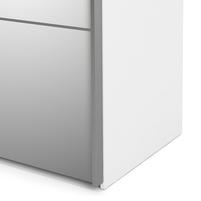 Verona Sliding Wardrobe 180cm in White with Mirror Doors with 2 Shelves - The Furniture Mega Store 